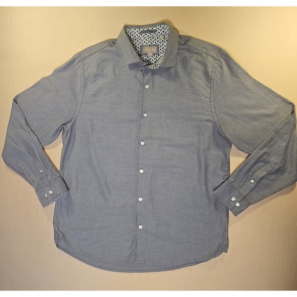Ted Baker Other - Ted Baker London Mens L Blue Herringbone Shirt 100% Cotton Button Up 1072429